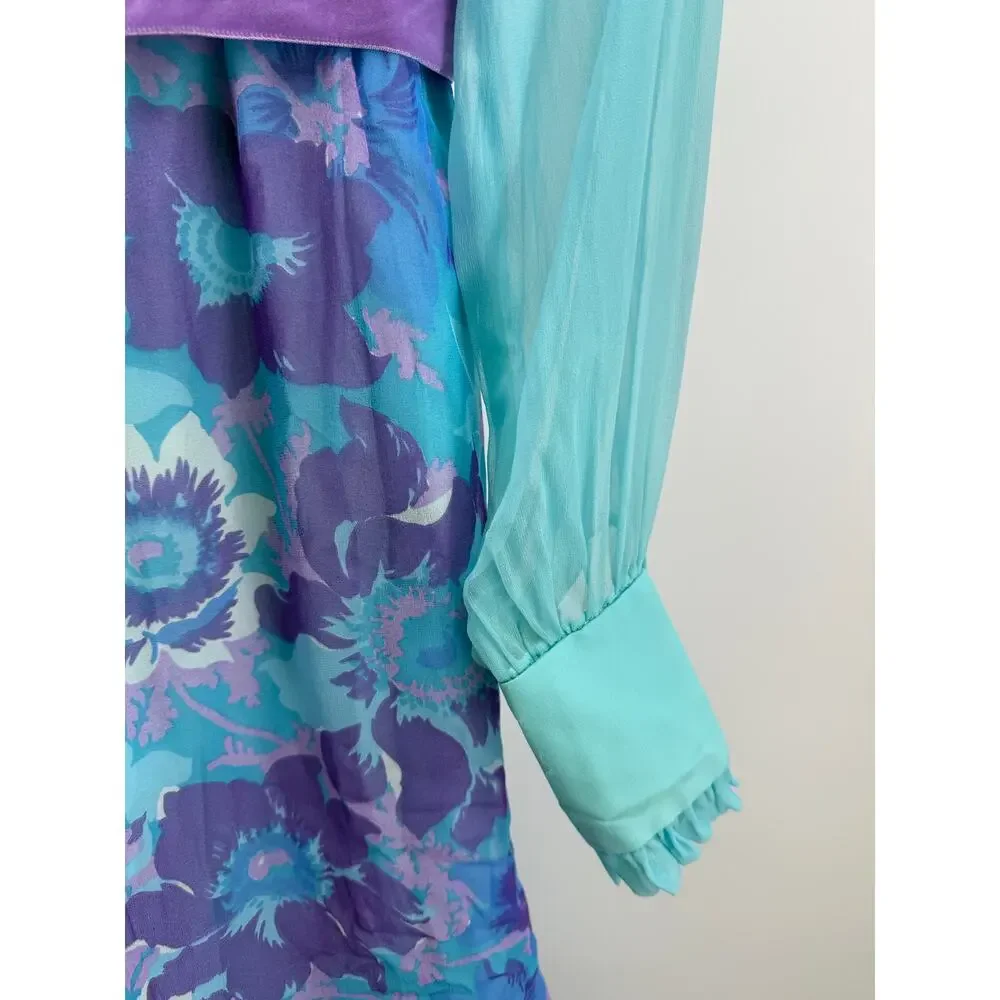 Vintage 70s Chiffon Wide Leg Jumpsuit Ruffle Neck Empire Waist Size 7 READ - Picture 5 of 16
